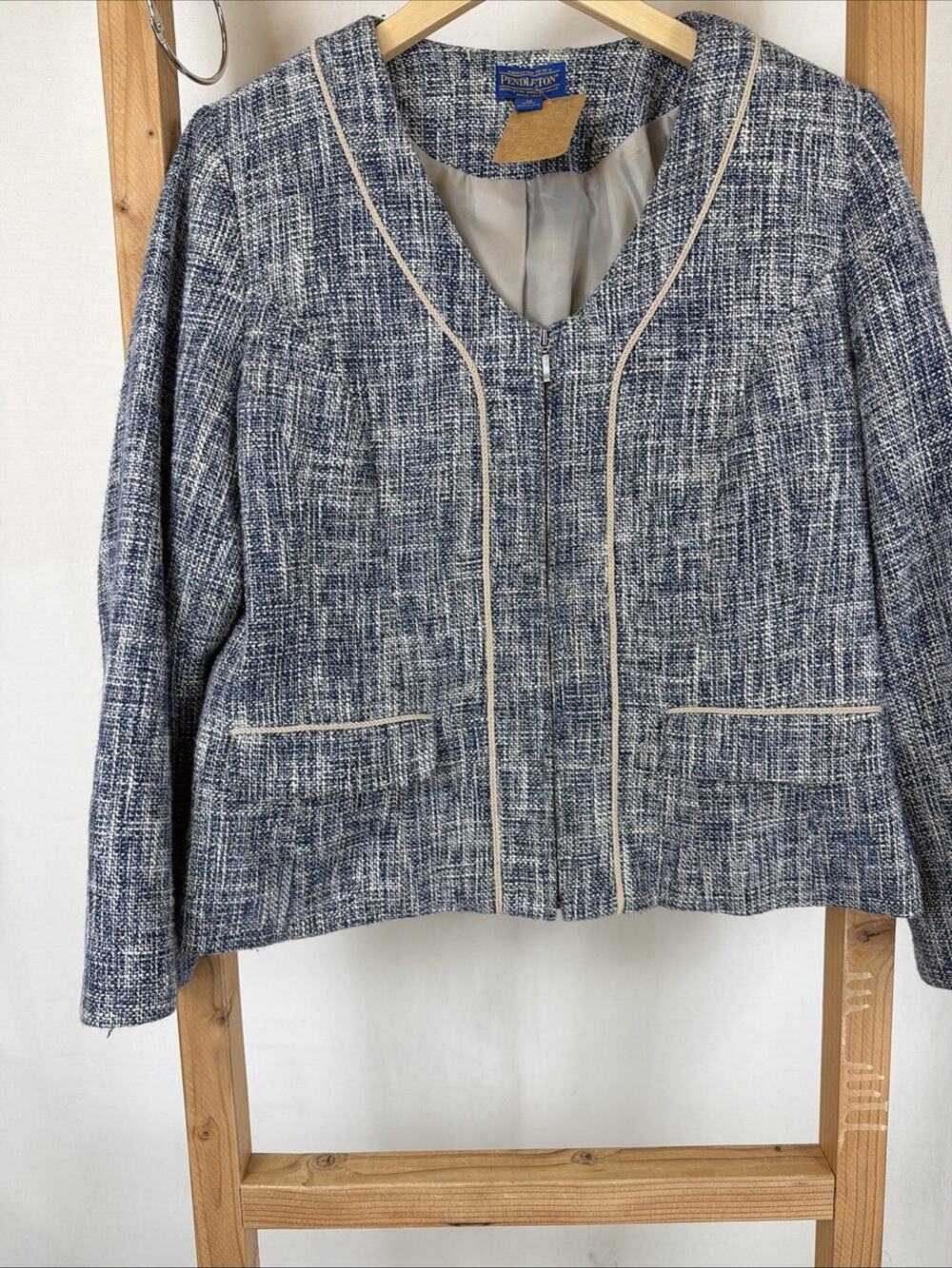 Vintage Y2K Pendleton Multicolor Faux Pockets Lined Zip Up Blazer #1272 Size 10